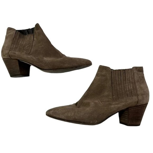 Aquatalia ankle boots Women's 8 taupe brown gray suede leather booties 2.5" heel - Picture 1 of 8